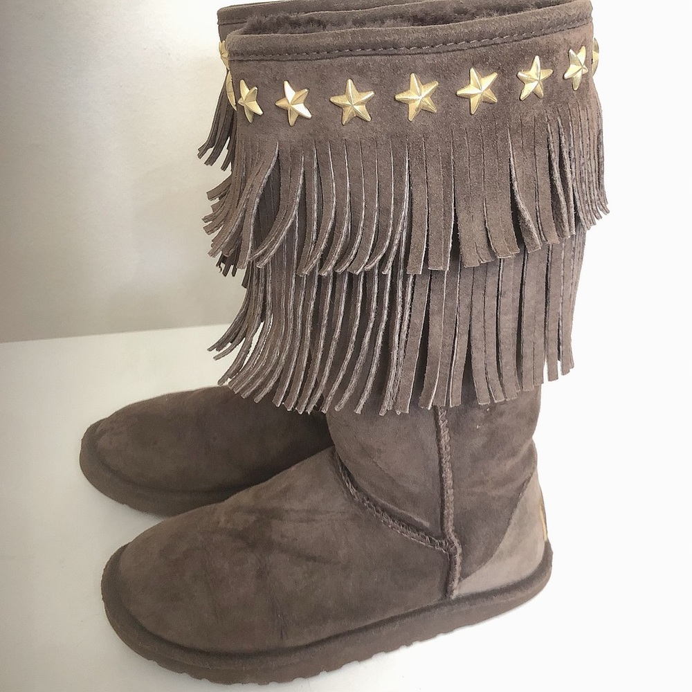 Ugg Jimmy Choo Tall Boots fringe Sora brown 5